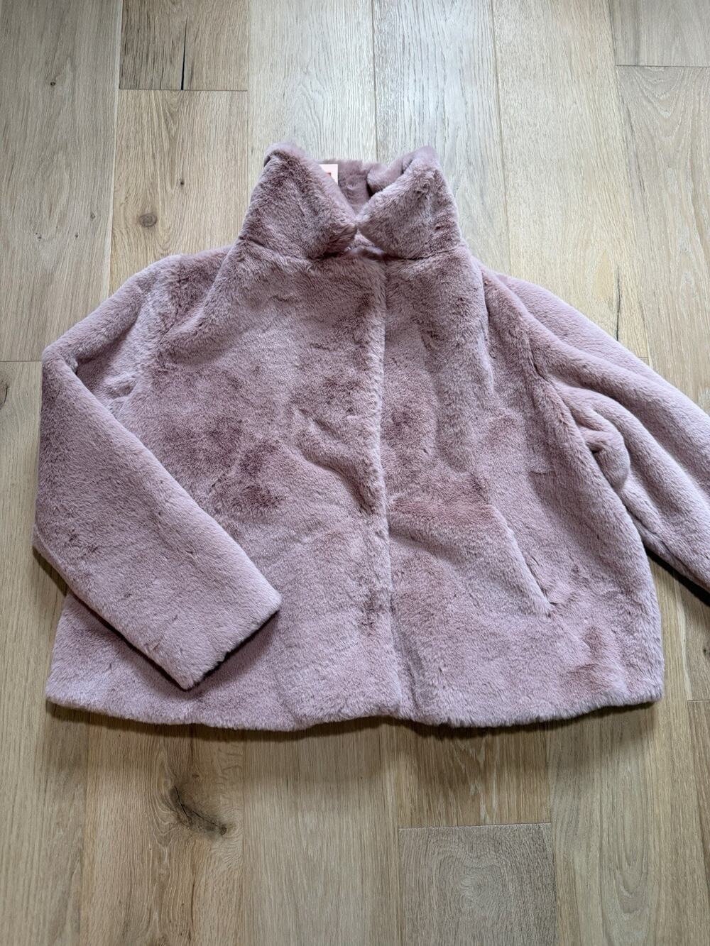 NWT EVRI Faux Fur Boxy Coat Jacket Dusty Blush Pink 2X XXL Cropped Funnel Neck